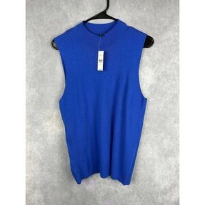 Ann Taylor Mock Neck Sleeveless Sweater Top Blue XL